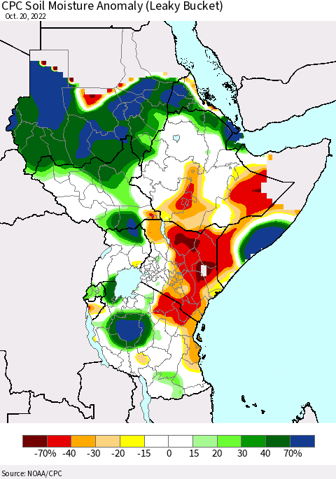 Eastern Africa CPC Soil Moisture Anomaly (Leaky Bucket) Thematic Map For 10/16/2022 - 10/20/2022
