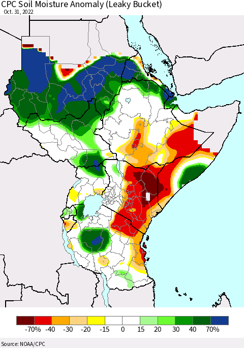 Eastern Africa CPC Soil Moisture Anomaly (Leaky Bucket) Thematic Map For 10/26/2022 - 10/31/2022