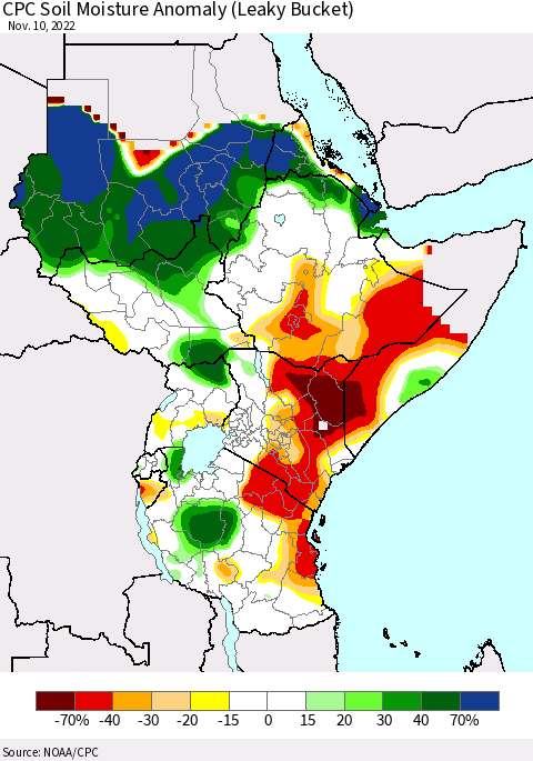 Eastern Africa CPC Soil Moisture Anomaly (Leaky Bucket) Thematic Map For 11/6/2022 - 11/10/2022