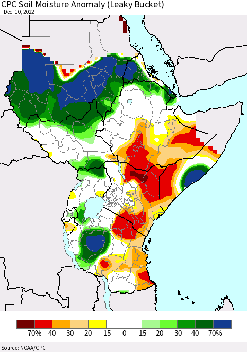 Eastern Africa CPC Soil Moisture Anomaly (Leaky Bucket) Thematic Map For 12/6/2022 - 12/10/2022