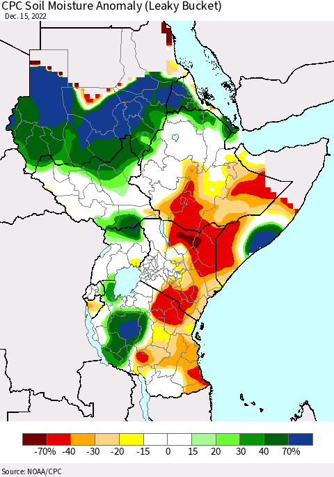 Eastern Africa CPC Soil Moisture Anomaly (Leaky Bucket) Thematic Map For 12/11/2022 - 12/15/2022