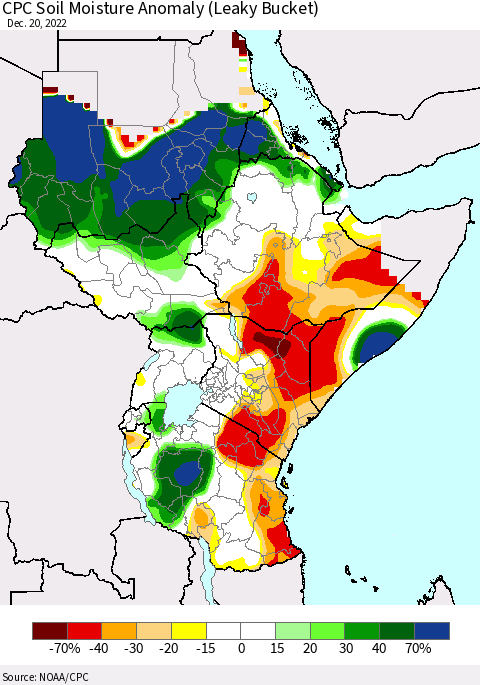 Eastern Africa CPC Soil Moisture Anomaly (Leaky Bucket) Thematic Map For 12/16/2022 - 12/20/2022