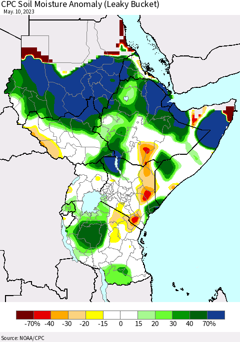 Eastern Africa CPC Soil Moisture Anomaly (Leaky Bucket) Thematic Map For 5/6/2023 - 5/10/2023