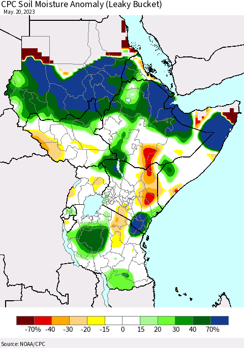 Eastern Africa CPC Soil Moisture Anomaly (Leaky Bucket) Thematic Map For 5/16/2023 - 5/20/2023