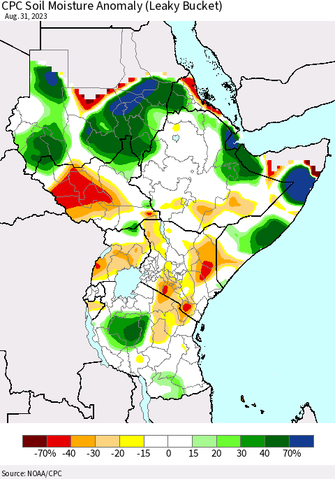 Eastern Africa CPC Soil Moisture Anomaly (Leaky Bucket) Thematic Map For 8/26/2023 - 8/31/2023