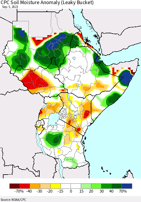 Eastern Africa CPC Soil Moisture Anomaly (Leaky Bucket) Thematic Map For 9/1/2023 - 9/5/2023