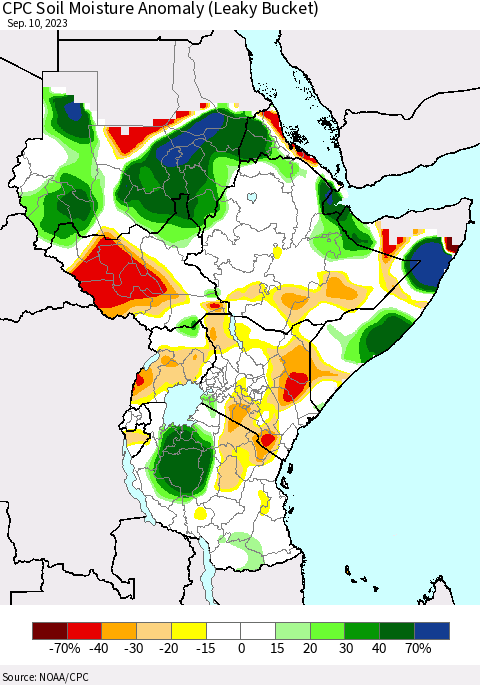 Eastern Africa CPC Soil Moisture Anomaly (Leaky Bucket) Thematic Map For 9/6/2023 - 9/10/2023