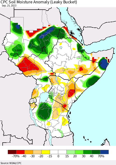Eastern Africa CPC Soil Moisture Anomaly (Leaky Bucket) Thematic Map For 9/21/2023 - 9/25/2023