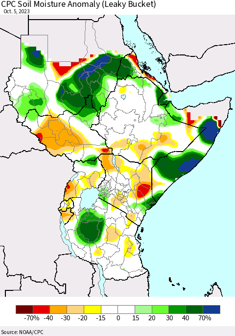 Eastern Africa CPC Soil Moisture Anomaly (Leaky Bucket) Thematic Map For 10/1/2023 - 10/5/2023