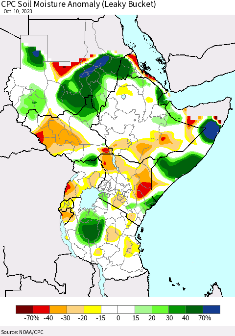 Eastern Africa CPC Soil Moisture Anomaly (Leaky Bucket) Thematic Map For 10/6/2023 - 10/10/2023