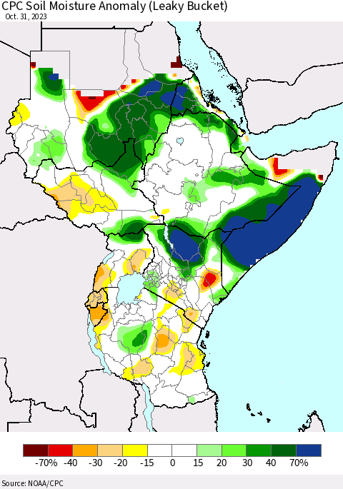 Eastern Africa CPC Soil Moisture Anomaly (Leaky Bucket) Thematic Map For 10/26/2023 - 10/31/2023