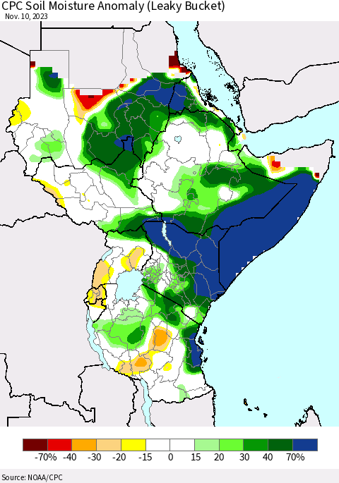 Eastern Africa CPC Soil Moisture Anomaly (Leaky Bucket) Thematic Map For 11/6/2023 - 11/10/2023