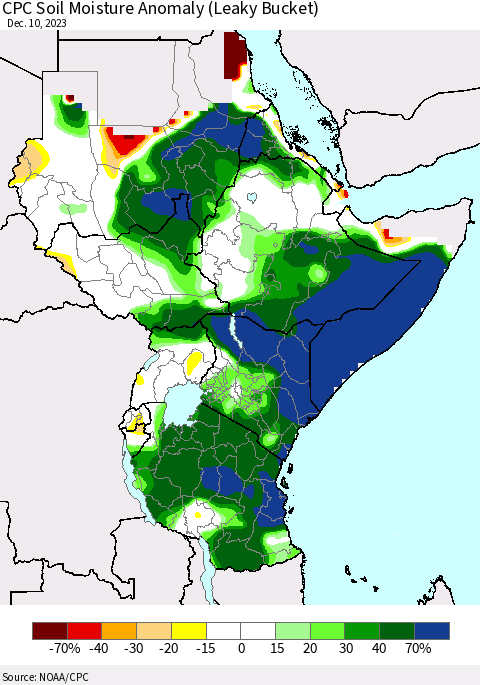 Eastern Africa CPC Soil Moisture Anomaly (Leaky Bucket) Thematic Map For 12/6/2023 - 12/10/2023
