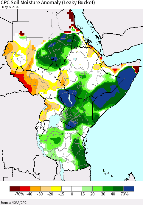 Eastern Africa CPC Soil Moisture Anomaly (Leaky Bucket) Thematic Map For 5/1/2024 - 5/5/2024