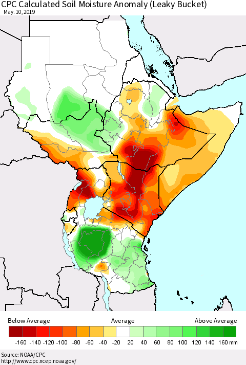 Eastern Africa CPC Soil Moisture Departure from Normal (Leaky Bucket) Thematic Map For 5/6/2019 - 5/10/2019