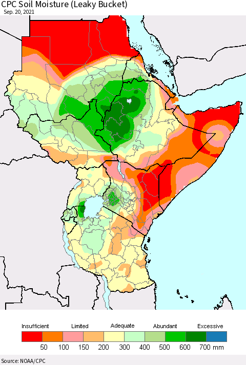 Eastern Africa CPC Soil Moisture (Leaky Bucket) Thematic Map For 9/16/2021 - 9/20/2021
