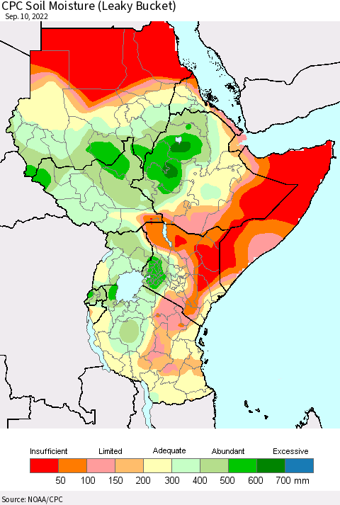Eastern Africa CPC Soil Moisture (Leaky Bucket) Thematic Map For 9/6/2022 - 9/10/2022