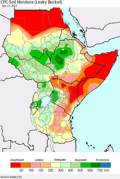 Eastern Africa CPC Soil Moisture (Leaky Bucket) Thematic Map For 9/11/2022 - 9/15/2022
