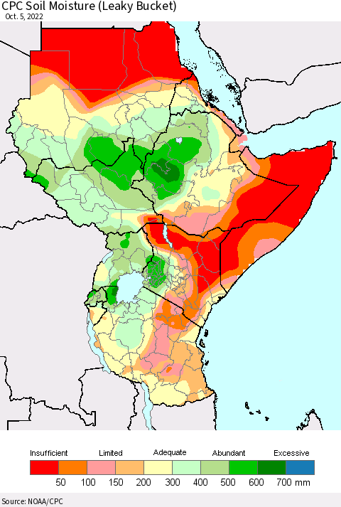 Eastern Africa CPC Soil Moisture (Leaky Bucket) Thematic Map For 10/1/2022 - 10/5/2022