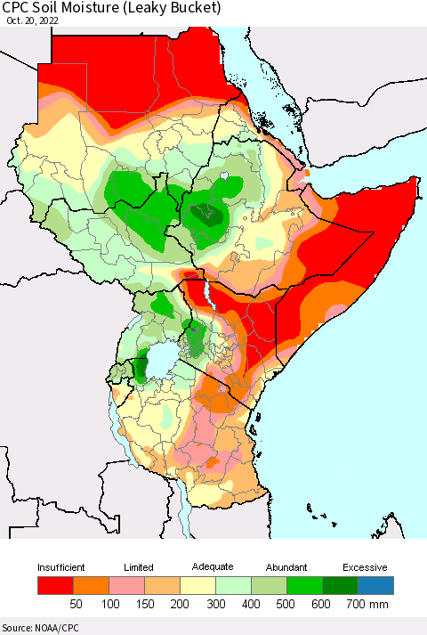 Eastern Africa CPC Soil Moisture (Leaky Bucket) Thematic Map For 10/16/2022 - 10/20/2022