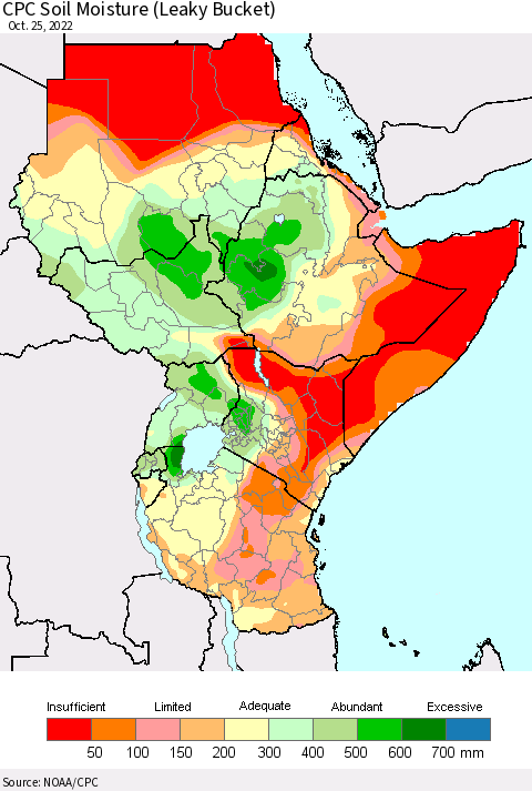 Eastern Africa CPC Soil Moisture (Leaky Bucket) Thematic Map For 10/21/2022 - 10/25/2022
