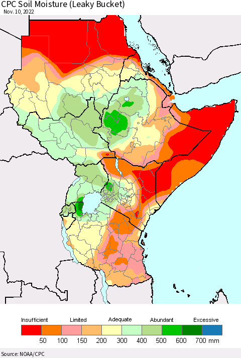 Eastern Africa CPC Soil Moisture (Leaky Bucket) Thematic Map For 11/6/2022 - 11/10/2022