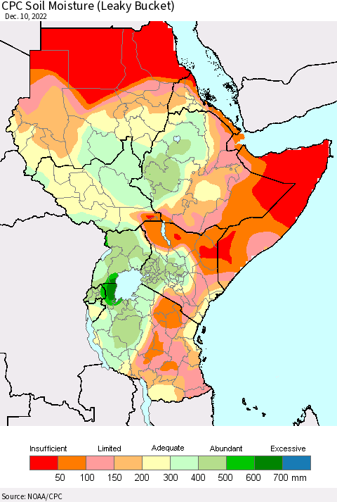 Eastern Africa CPC Soil Moisture (Leaky Bucket) Thematic Map For 12/6/2022 - 12/10/2022