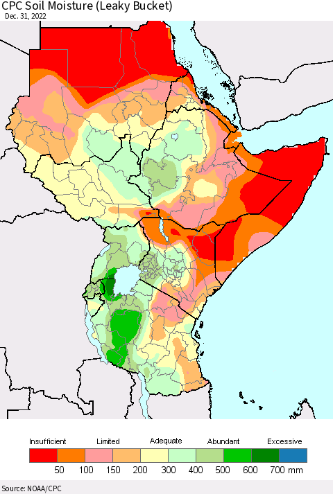 Eastern Africa CPC Soil Moisture (Leaky Bucket) Thematic Map For 12/26/2022 - 12/31/2022