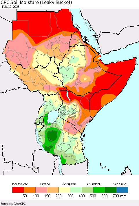 Eastern Africa CPC Soil Moisture (Leaky Bucket) Thematic Map For 2/6/2023 - 2/10/2023