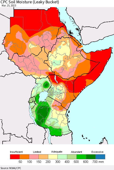 Eastern Africa CPC Soil Moisture (Leaky Bucket) Thematic Map For 3/21/2023 - 3/25/2023
