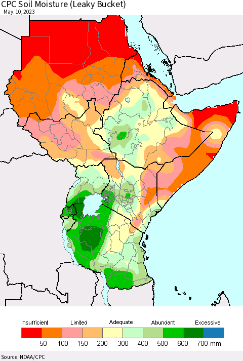 Eastern Africa CPC Soil Moisture (Leaky Bucket) Thematic Map For 5/6/2023 - 5/10/2023