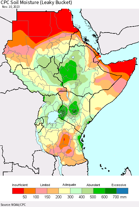 Eastern Africa CPC Soil Moisture (Leaky Bucket) Thematic Map For 11/6/2023 - 11/10/2023