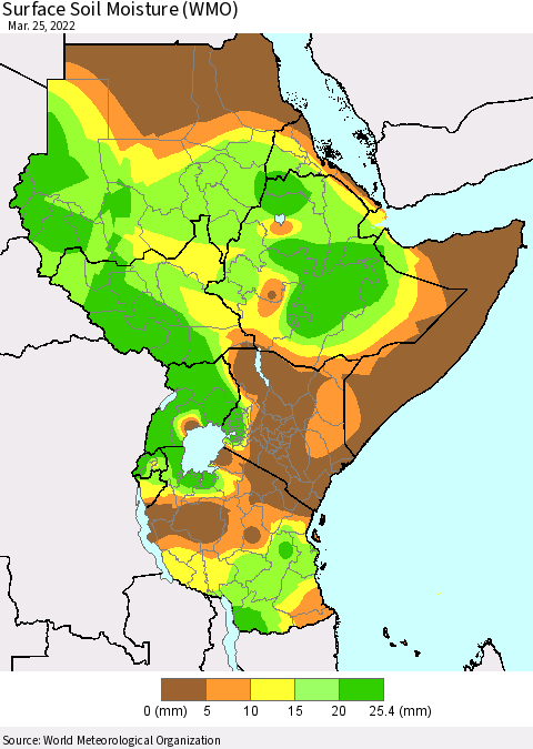 Eastern Africa Surface Soil Moisture (WMO) Thematic Map For 3/21/2022 - 3/25/2022