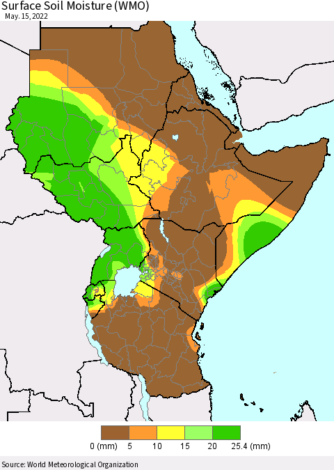 Eastern Africa Surface Soil Moisture (WMO) Thematic Map For 5/11/2022 - 5/15/2022