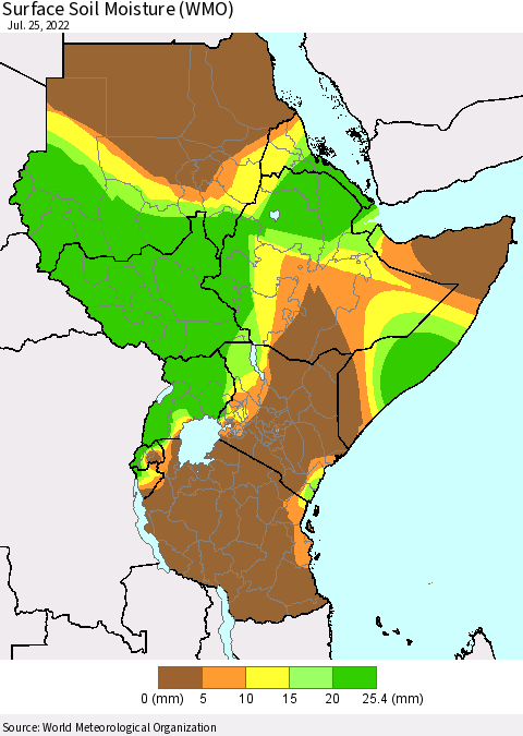 Eastern Africa Surface Soil Moisture (WMO) Thematic Map For 7/21/2022 - 7/25/2022