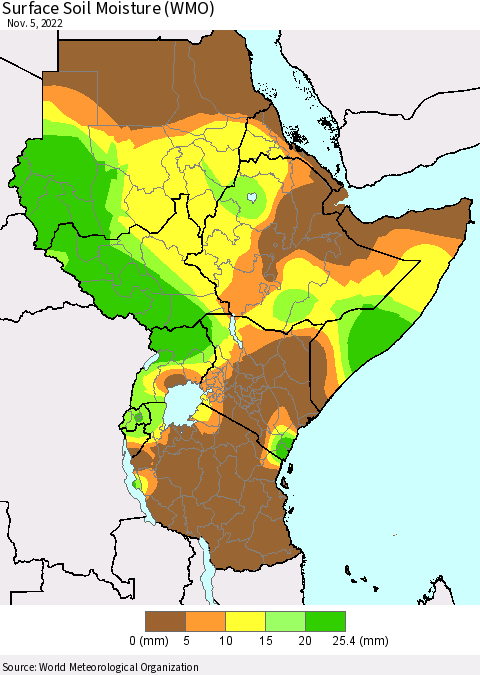 Eastern Africa Surface Soil Moisture (WMO) Thematic Map For 11/1/2022 - 11/5/2022
