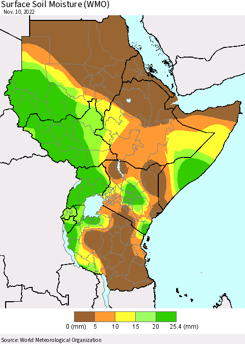 Eastern Africa Surface Soil Moisture (WMO) Thematic Map For 11/6/2022 - 11/10/2022