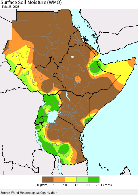 Eastern Africa Surface Soil Moisture (WMO) Thematic Map For 2/21/2023 - 2/25/2023