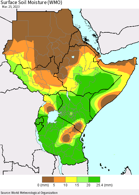 Eastern Africa Surface Soil Moisture (WMO) Thematic Map For 3/21/2023 - 3/25/2023
