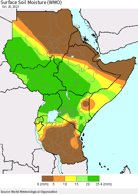 Eastern Africa Surface Soil Moisture (WMO) Thematic Map For 10/16/2023 - 10/20/2023