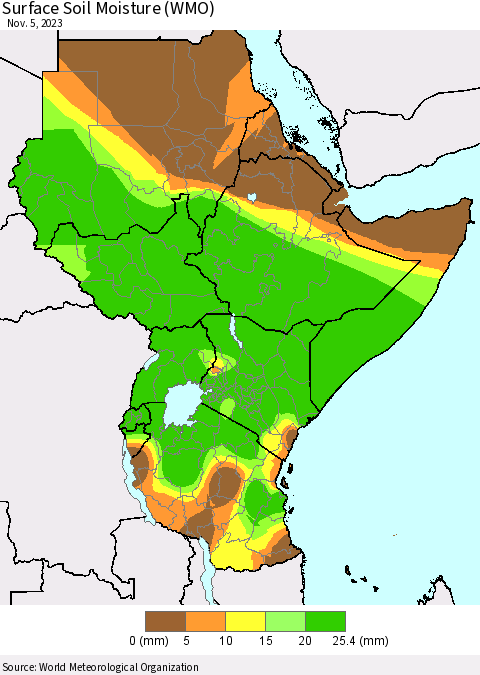Eastern Africa Surface Soil Moisture (WMO) Thematic Map For 11/1/2023 - 11/5/2023