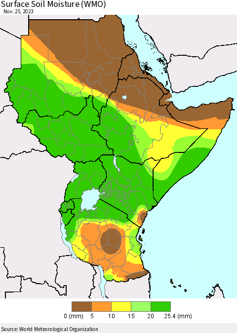 Eastern Africa Surface Soil Moisture (WMO) Thematic Map For 11/21/2023 - 11/25/2023