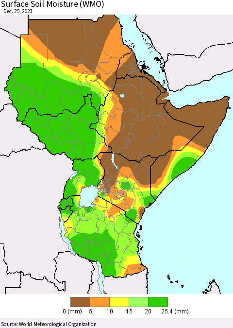 Eastern Africa Surface Soil Moisture (WMO) Thematic Map For 12/21/2023 - 12/25/2023