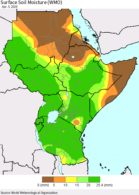 Eastern Africa Surface Soil Moisture (WMO) Thematic Map For 4/1/2024 - 4/5/2024