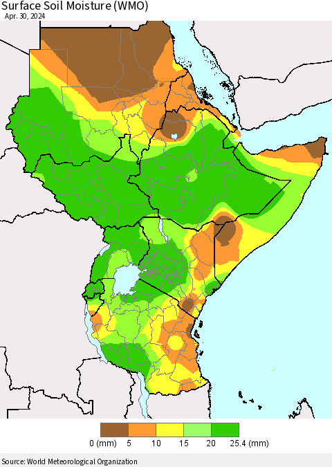 Eastern Africa Surface Soil Moisture (WMO) Thematic Map For 4/26/2024 - 4/30/2024