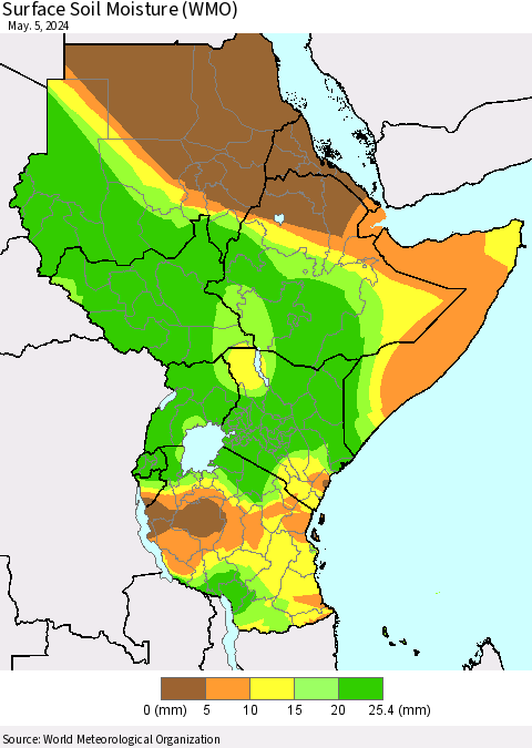 Eastern Africa Surface Soil Moisture (WMO) Thematic Map For 5/1/2024 - 5/5/2024