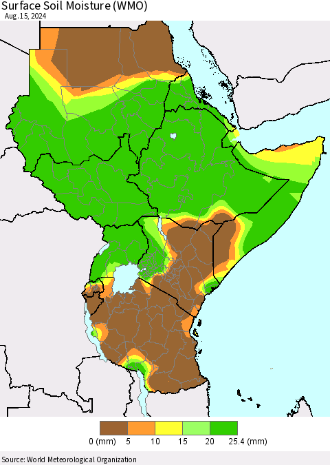 Eastern Africa Surface Soil Moisture (WMO) Thematic Map For 8/11/2024 - 8/15/2024