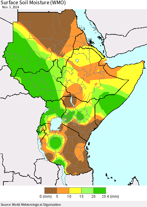 Eastern Africa Surface Soil Moisture (WMO) Thematic Map For 11/1/2024 - 11/5/2024