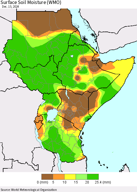 Eastern Africa Surface Soil Moisture (WMO) Thematic Map For 12/11/2024 - 12/15/2024
