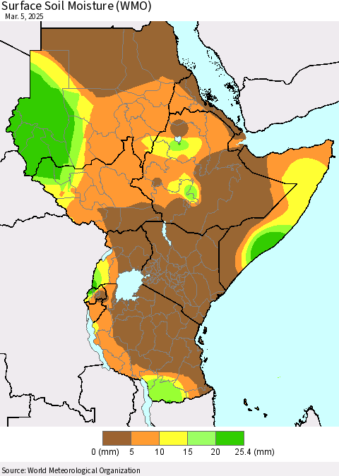 Eastern Africa Surface Soil Moisture (WMO) Thematic Map For 3/1/2025 - 3/5/2025